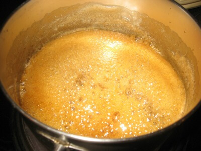syrup in pot with bubbles looking smoother now