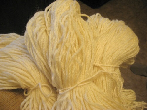 Skeins of un-dyed wool ready for dyeing